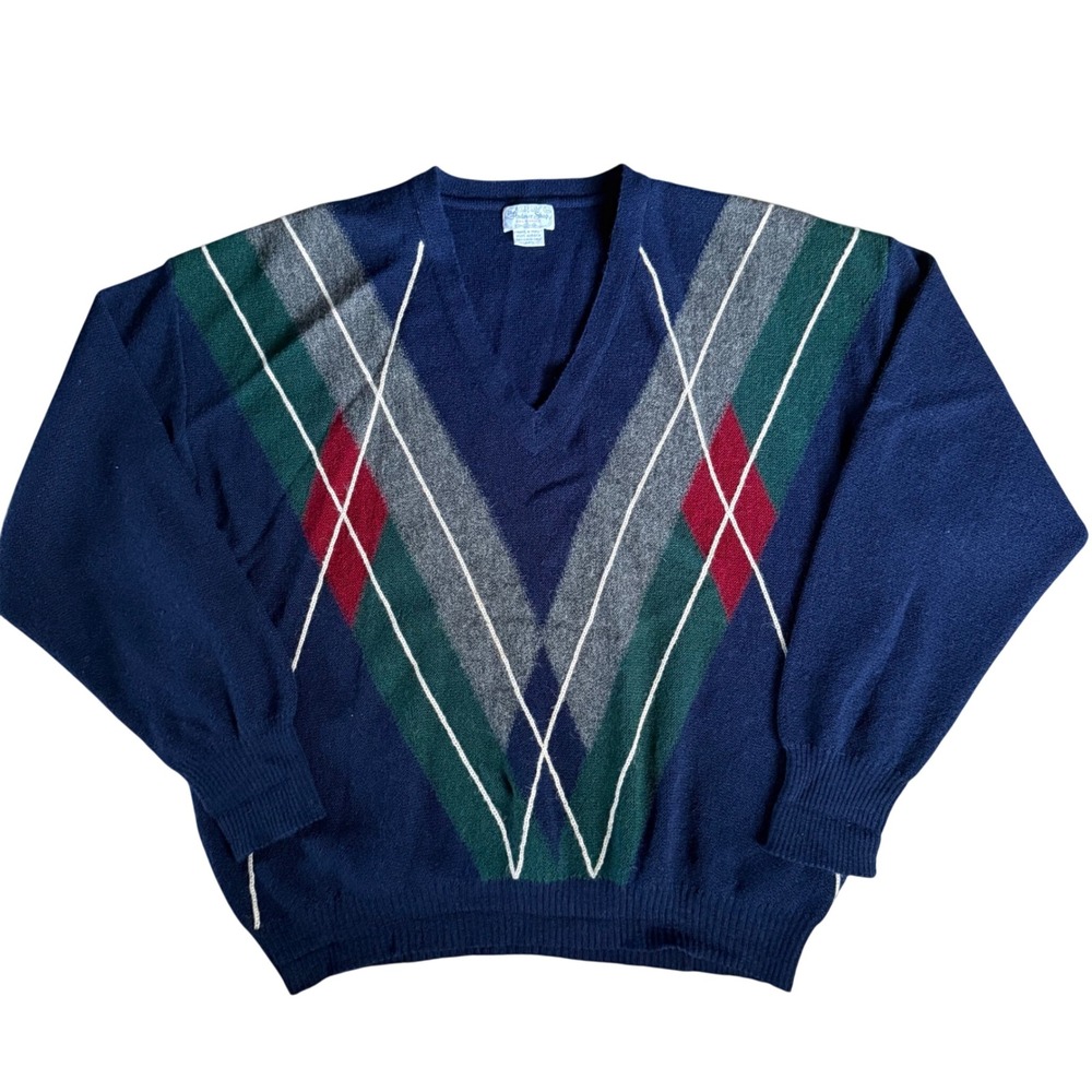 The Andover Shop Mens Alpaca Sweater Argyle Ivy League Size‎ Large Preppy V Neck